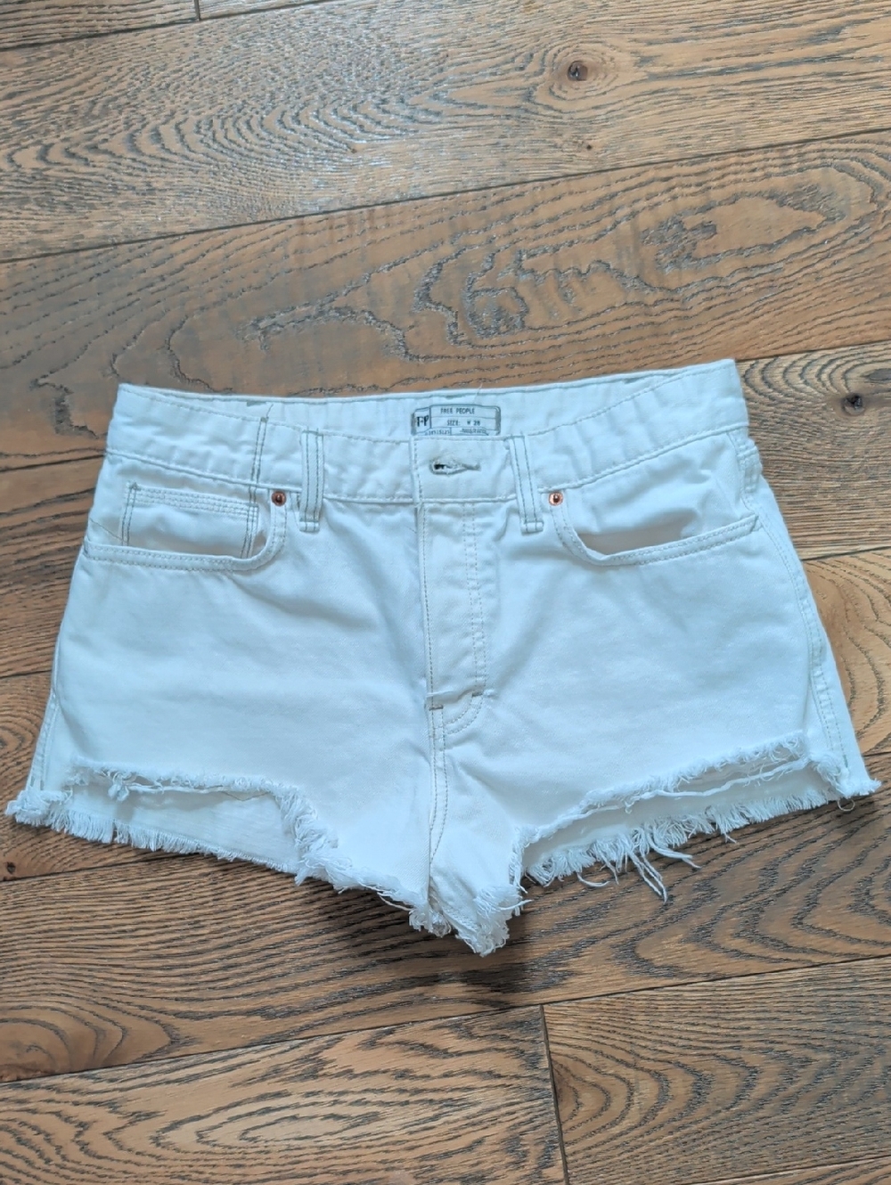 Free People White Distressed Frayed Hem Denim Shorts